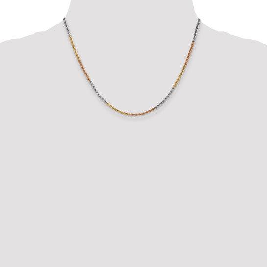 14k Tri-Color 2.5mm Diamond Cut Rope Chain