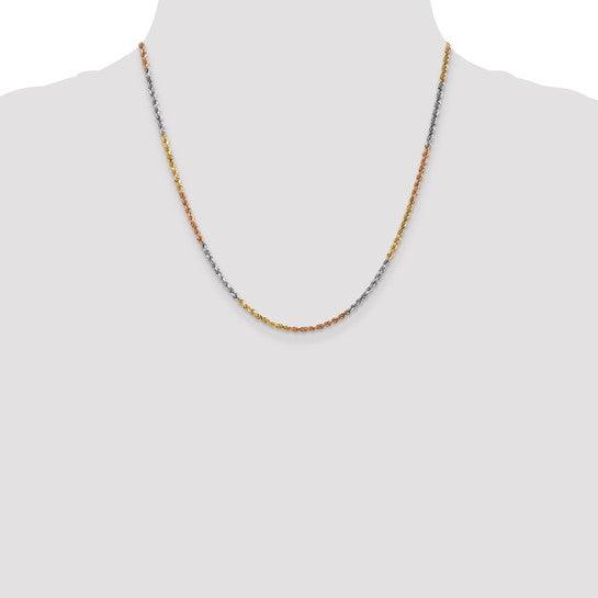 14k Tri-Color 2.5mm Diamond Cut Rope Chain