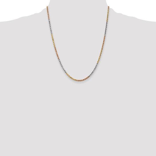 14k Tri-Color 2.5mm Diamond Cut Rope Chain