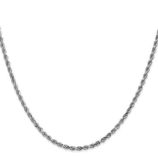 14k White Gold 2.25mm Diamond Cut Rope Chain