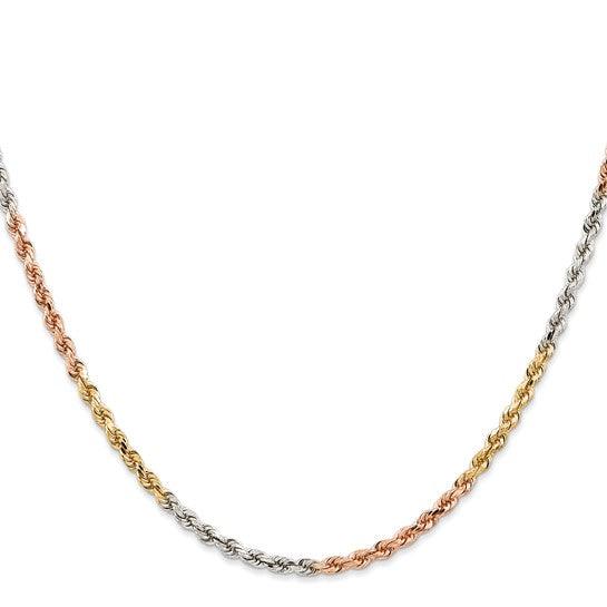 14k Tri-Color 2.9mm Diamond Cut Rope Chain