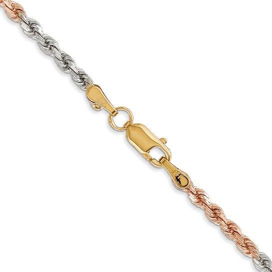 14k Tri-Color 2.9mm Diamond Cut Rope Chain