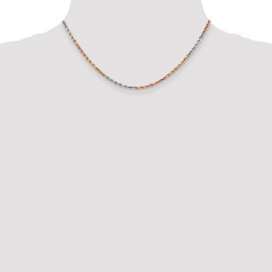 14k Tri-Color 2.9mm Diamond Cut Rope Chain