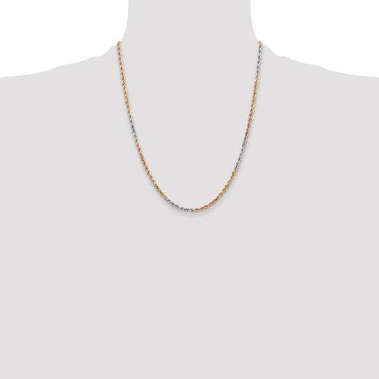 14k Tri-Color 2.9mm Diamond Cut Rope Chain
