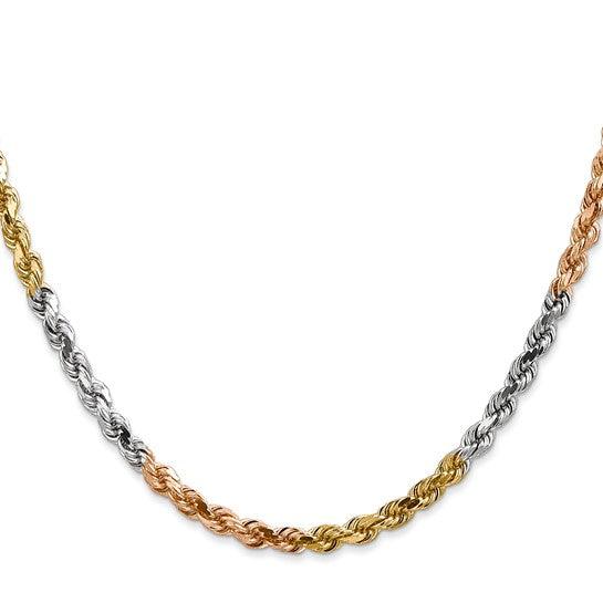 14k Tri-Color 4mm Diamond Cut Rope Chain