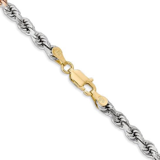 14k Tri-Color 4mm Diamond Cut Rope Chain