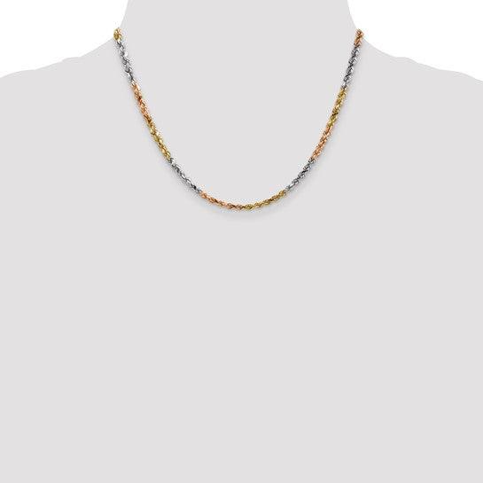 14k Tri-Color 4mm Diamond Cut Rope Chain