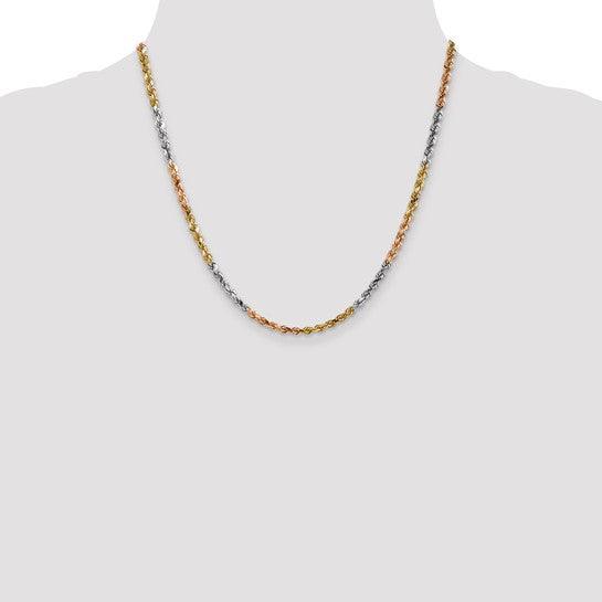 14k Tri-Color 4mm Diamond Cut Rope Chain