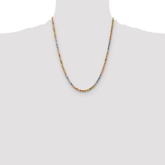 14k Tri-Color 4mm Diamond Cut Rope Chain