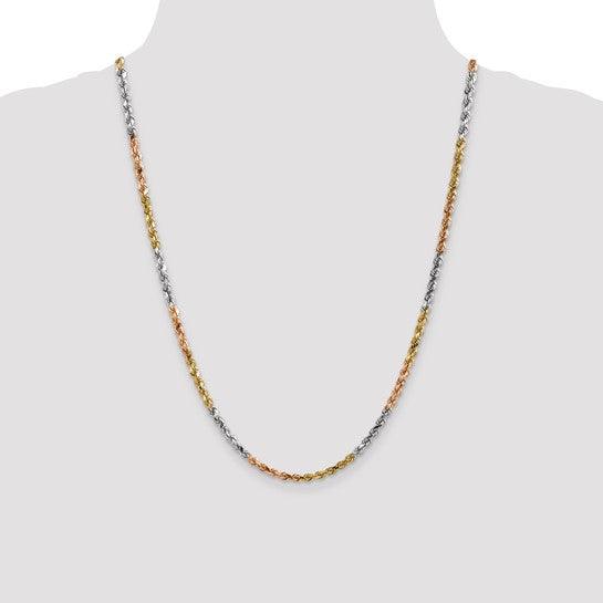 14k Tri-Color 4mm Diamond Cut Rope Chain