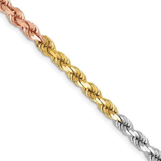 14k Tri-Color 4mm Diamond Cut Rope Chain