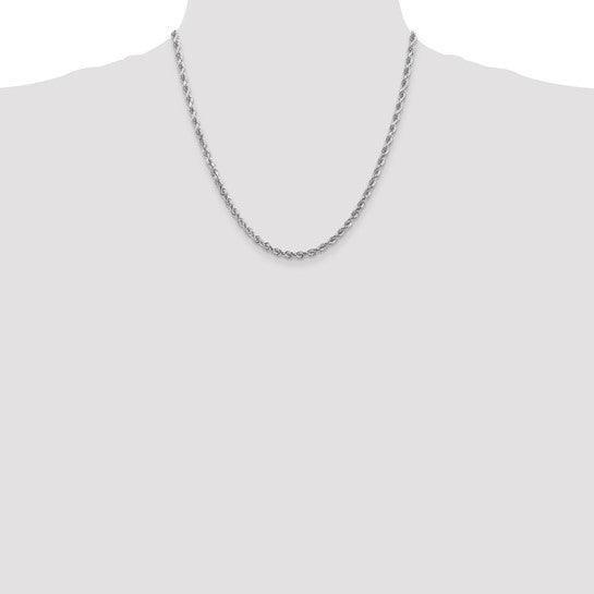 14k White Gold 4mm Diamond-cut Rope Chain