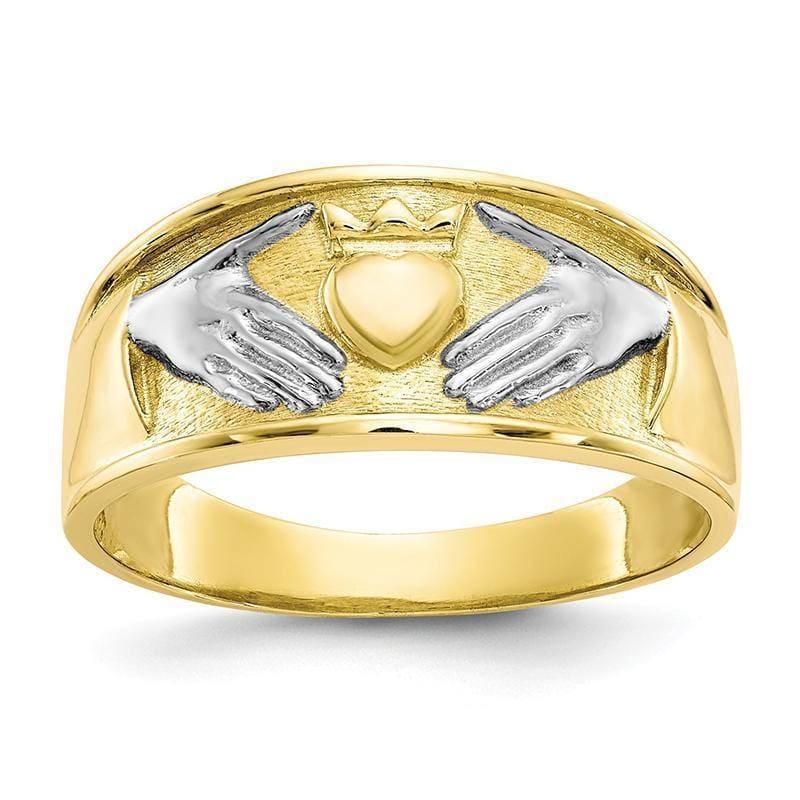 10k & Rhodium Men's Claddagh Ring - Seattle Gold Grillz