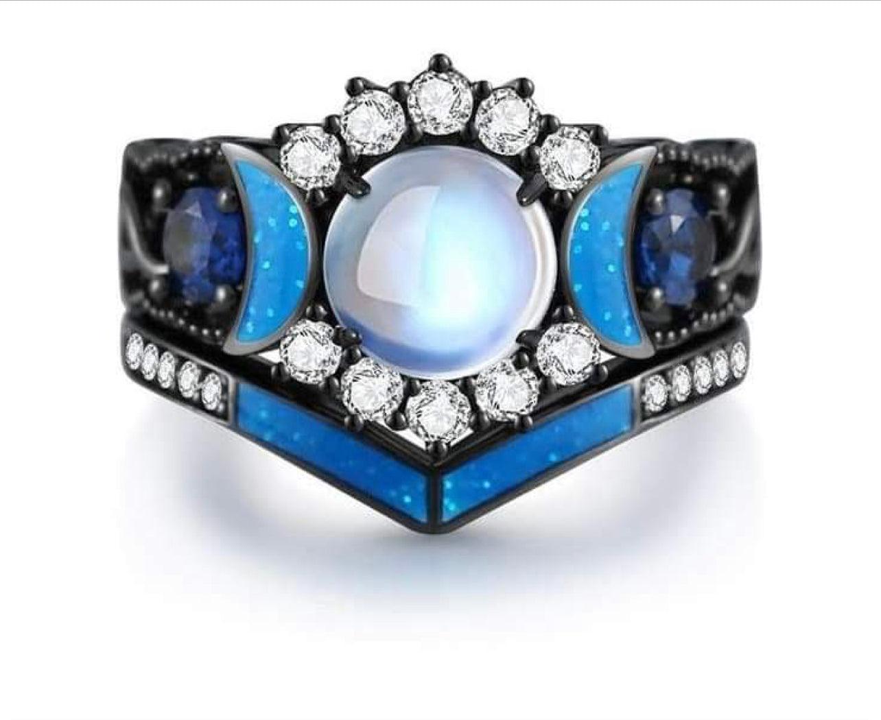 Alexandrite Moonstone Opal Ring 10k Black Gold Alexandrite