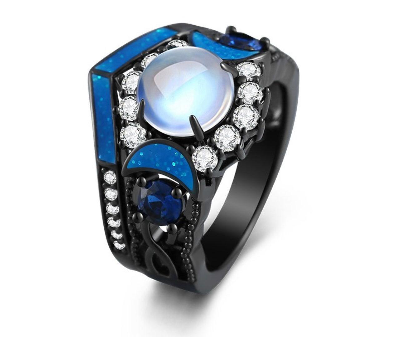 10k Black Gold Alexandrite Moonstone Ring - Seattle Gold Grillz