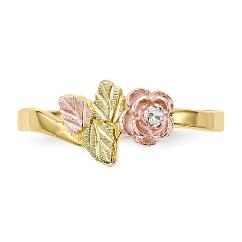 10k Tri-Color Black Hills Gold Diamond Rose Ring - Seattle Gold Grillz