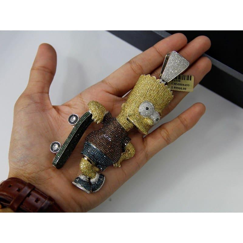 10k White Gold Diamond Flooded Bart Simpson Pendant - Seattle Gold Grillz