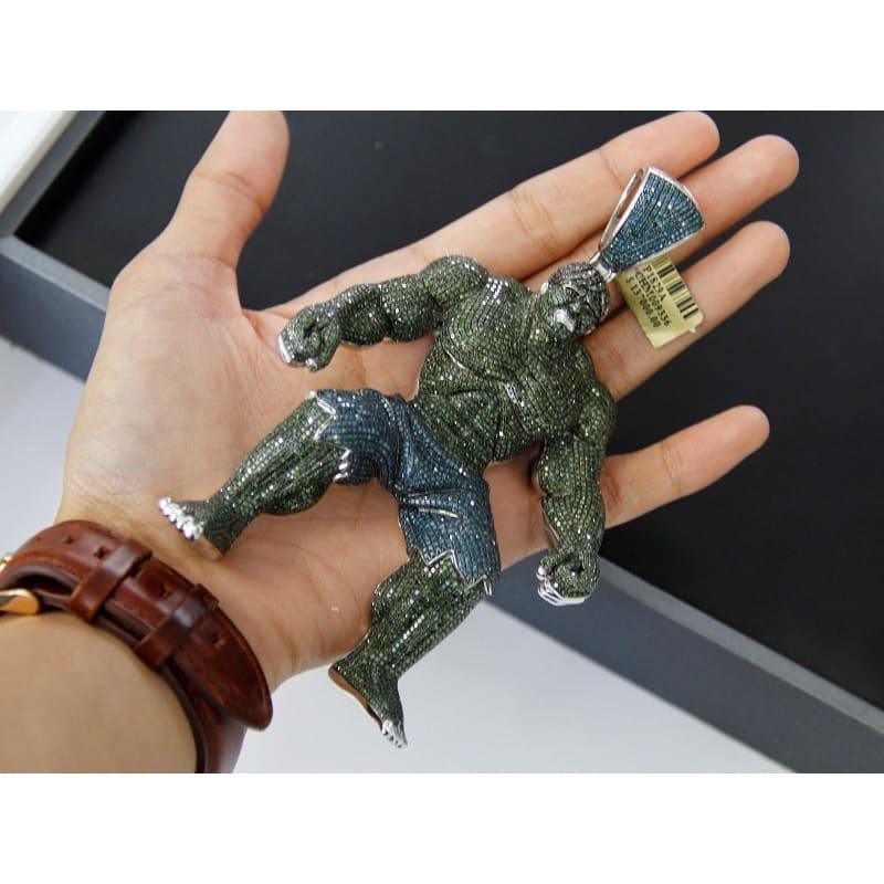 10k White Gold Diamond Flooded Incredible Hulk Pendant - Seattle Gold Grillz