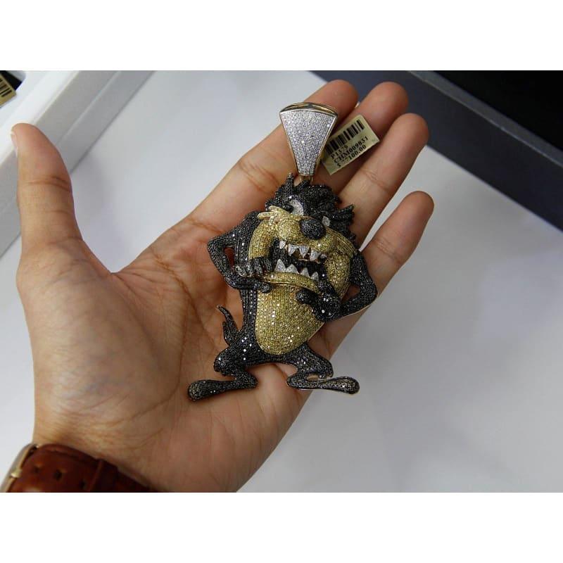 10k White Gold Diamond Flooded Tasmanian Devil Pendant - Seattle Gold Grillz