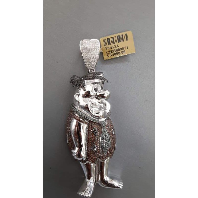 10k White Gold Diamond Fred Flintstones Pendant - Seattle Gold Grillz