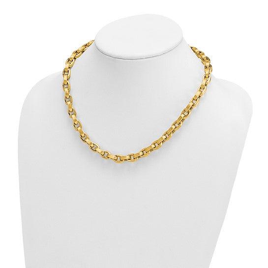 18K Polished Brushed Fancy Cable Link Necklace