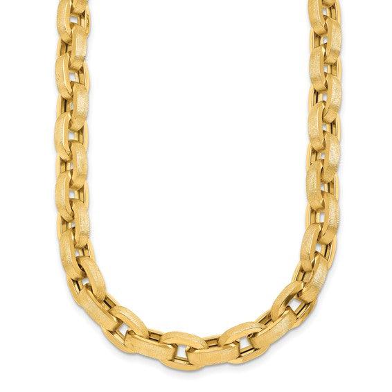 18K Polished Brushed Fancy Cable Link Necklace