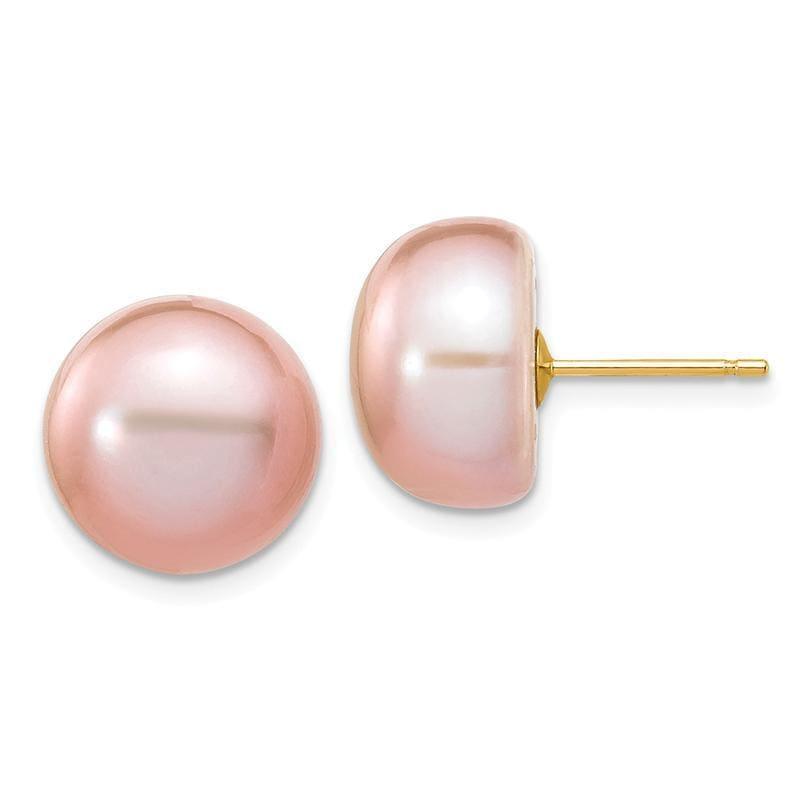 14k 11-12mm Purple Button Freshwater Cultured Pearl Stud Earrings - Seattle Gold Grillz