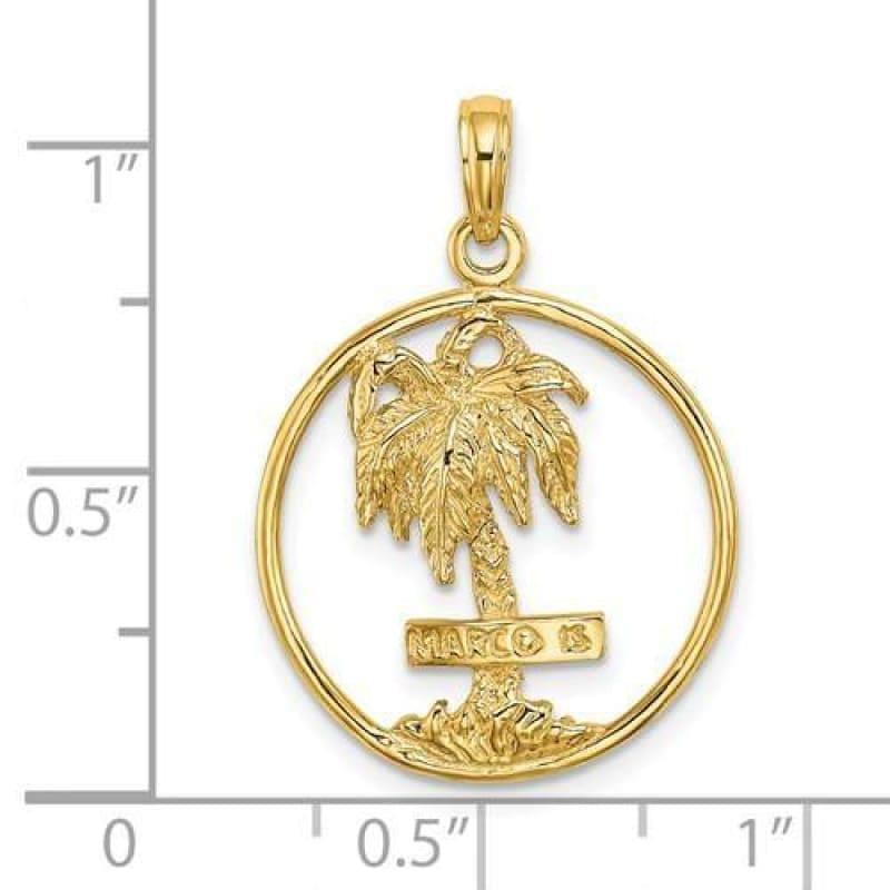 14K 2-D MARCO ISLAND Palm Tree In Round Frame Charm - Seattle Gold Grillz
