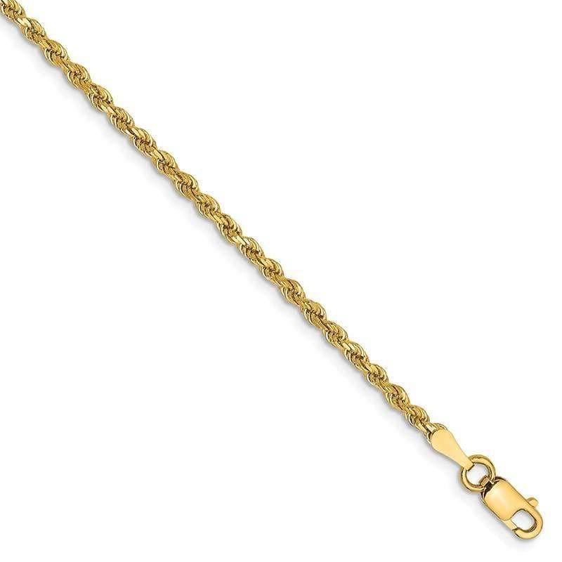 14k 2mm Diamond Cut Rope Chain Anklet - Seattle Gold Grillz