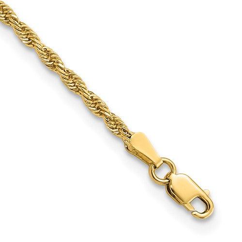14k 2mm Diamond Cut Rope Chain Anklet - Seattle Gold Grillz