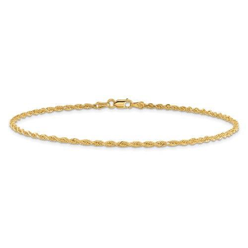 14k 2mm Diamond Cut Rope Chain Anklet - Seattle Gold Grillz