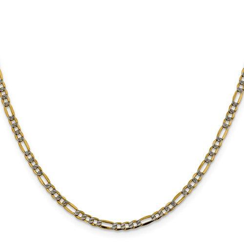 14k 3.2mm Semi-solid Pave Figaro Chain - Seattle Gold Grillz