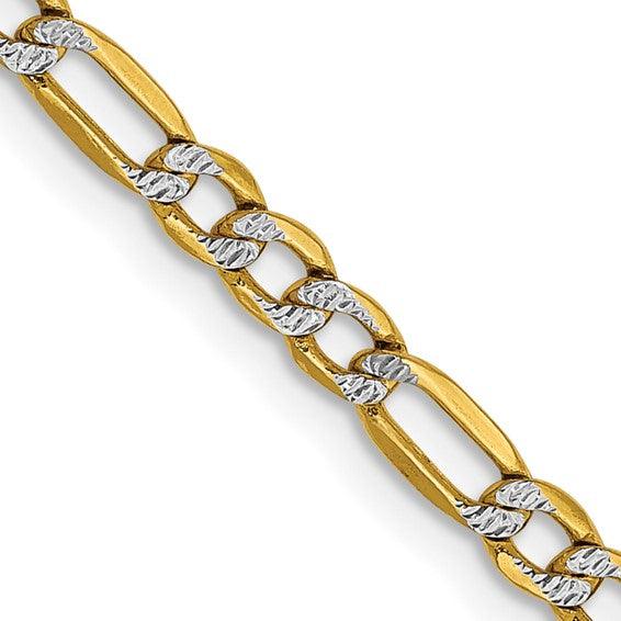 14k 3.2mm Semi-solid Pave Figaro Chain - Seattle Gold Grillz
