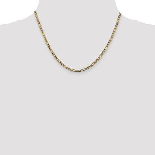 14k 3.2mm Semi-solid Pave Figaro Chain - Seattle Gold Grillz