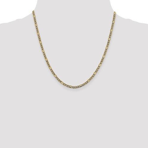 14k 3.2mm Semi-solid Pave Figaro Chain - Seattle Gold Grillz