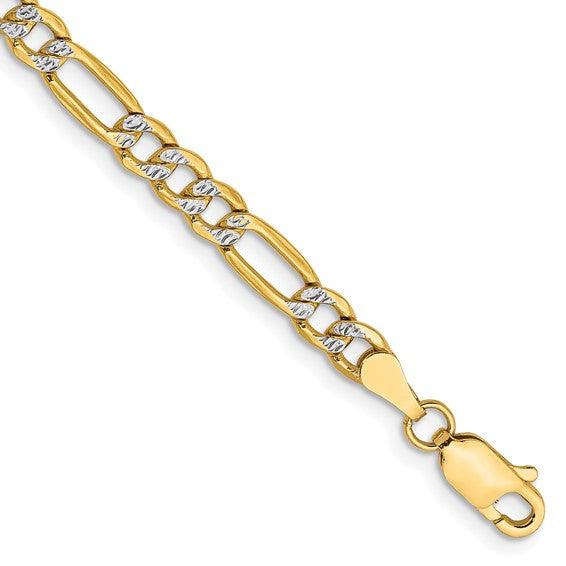 14k 3.9mm Semi-solid Pave Figaro Bracelet - Seattle Gold Grillz