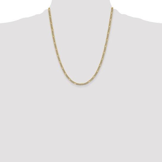 14k 3.9mm Semi-solid Pave Figaro Chain - Seattle Gold Grillz