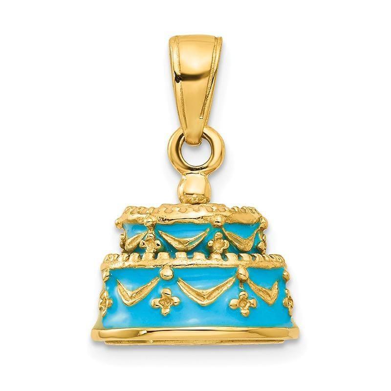14K 3-D Light Blue Enameled Happy Birthday Cake Pendant - Seattle Gold Grillz