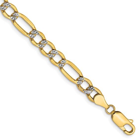 14k 5.25mm Semi-solid Pave Figaro Bracelet - Seattle Gold Grillz