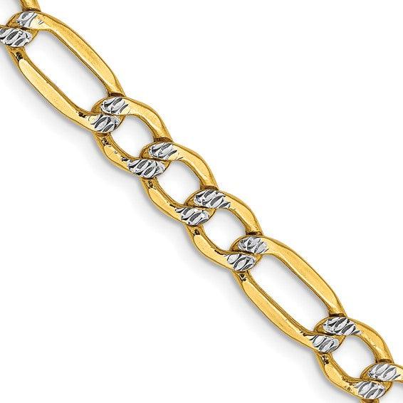 14k 5.25mm Semi-solid Pave Figaro Chain - Seattle Gold Grillz