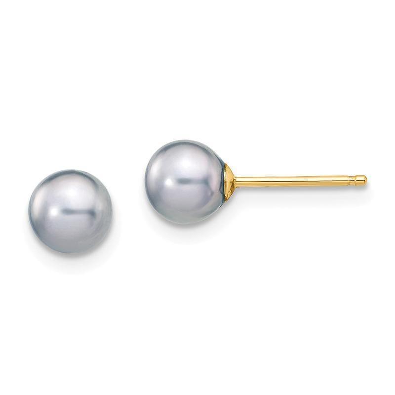 14k 5-6mm Grey Round Freshwater Cultured Pearl Stud Earrings - Seattle Gold Grillz