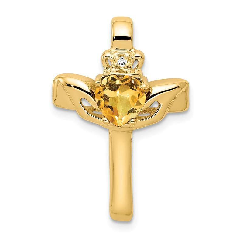 14k 6mm Heart Citrine VS Diamond cross pendant - Seattle Gold Grillz