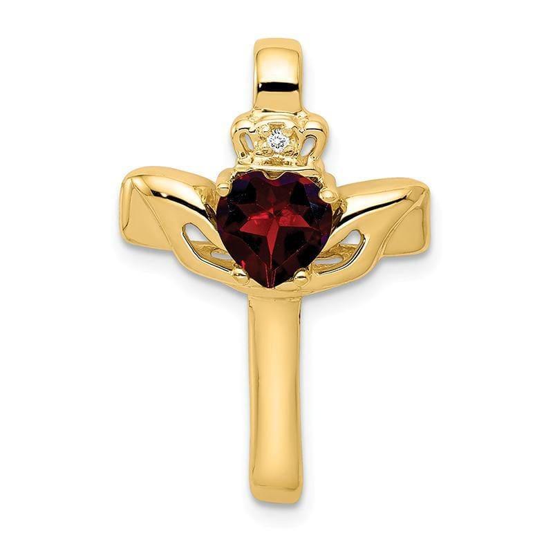 14k 6mm Heart Garnet AAA Diamond cross pendant - Seattle Gold Grillz