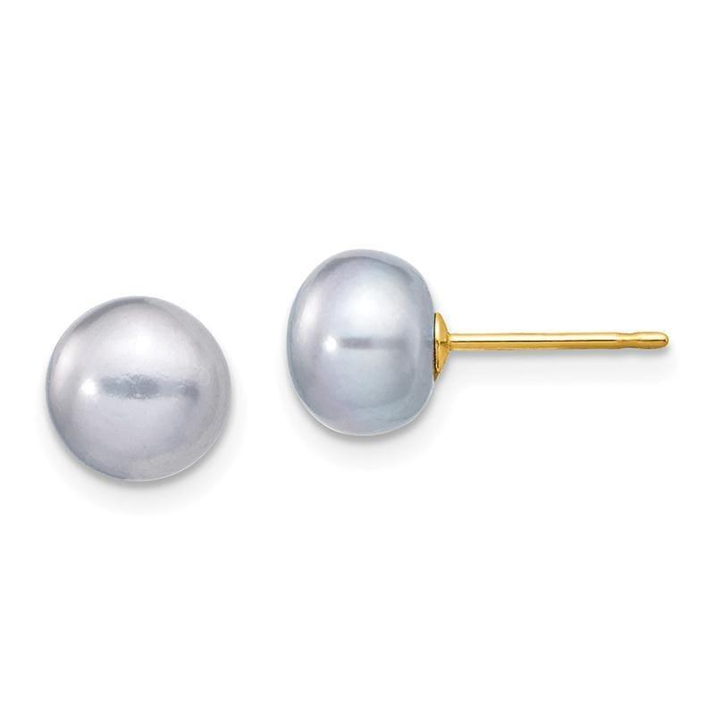 14k 7-8mm Grey Button FW Cultured Pearl Stud Earrings - Seattle Gold Grillz