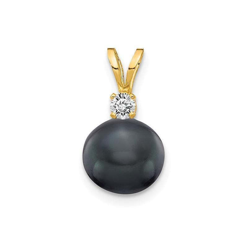 14k 7mm Black FW Cultured Pearl AA Diamond Pendant - Seattle Gold Grillz
