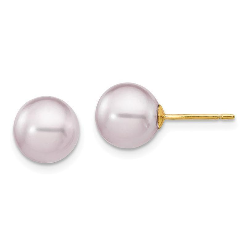 14k 8-9mm Purple Round FW Cultured Pearl Stud Earrings - Seattle Gold Grillz