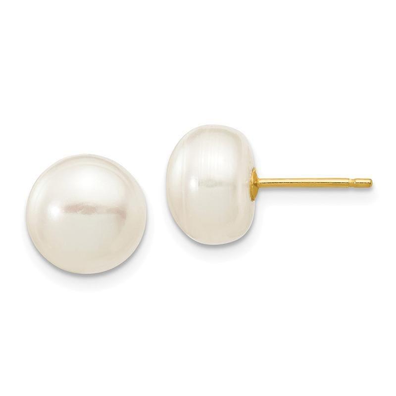 14k 8-9mm White Button FW Cultured Pearl Stud Earrings - Seattle Gold Grillz