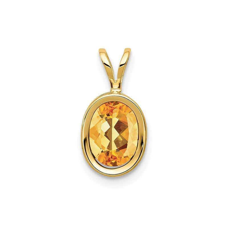14k 8x6mm Oval Citrine bezel pendant - Seattle Gold Grillz