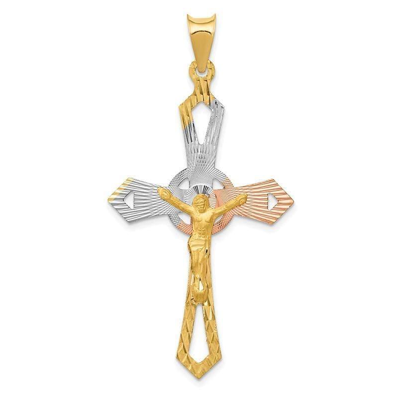 14k and Rhodium Crucifix Cross Pendant - Seattle Gold Grillz