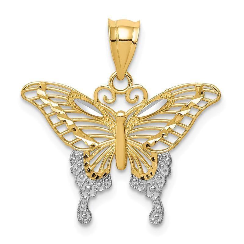 14k & Rhodium Diamond-cut Butterfly Pendant - Seattle Gold Grillz